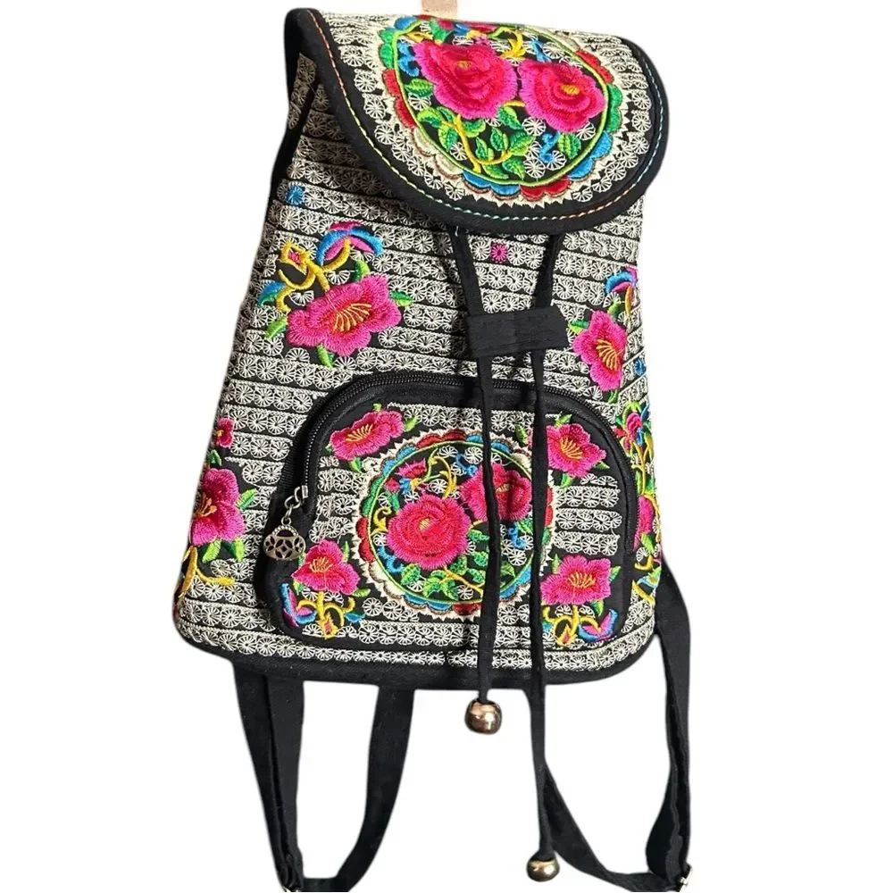 Boho Floral Embroidered Backpack